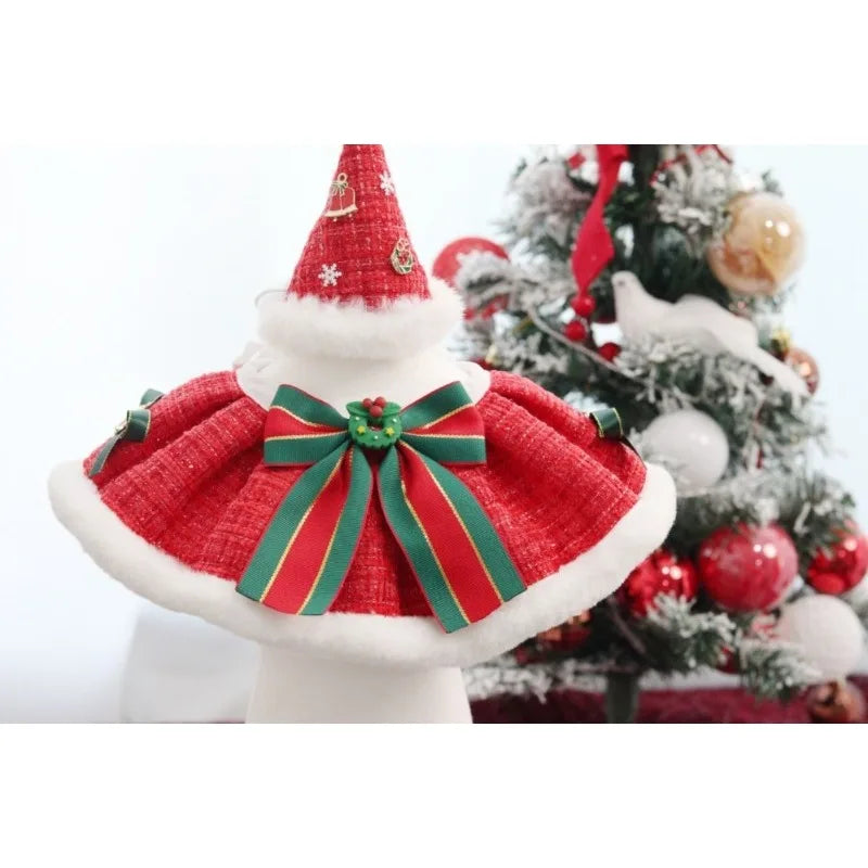 Christmas Pet Collar Scarf & Hat Set – Classic Plush Winter Outfit for Small Dogs & Cats | Finpaws Finland