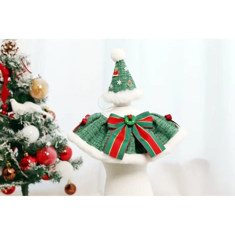 Christmas Pet Collar Scarf & Hat Set – Classic Plush Winter Outfit for Small Dogs & Cats | Finpaws Finland