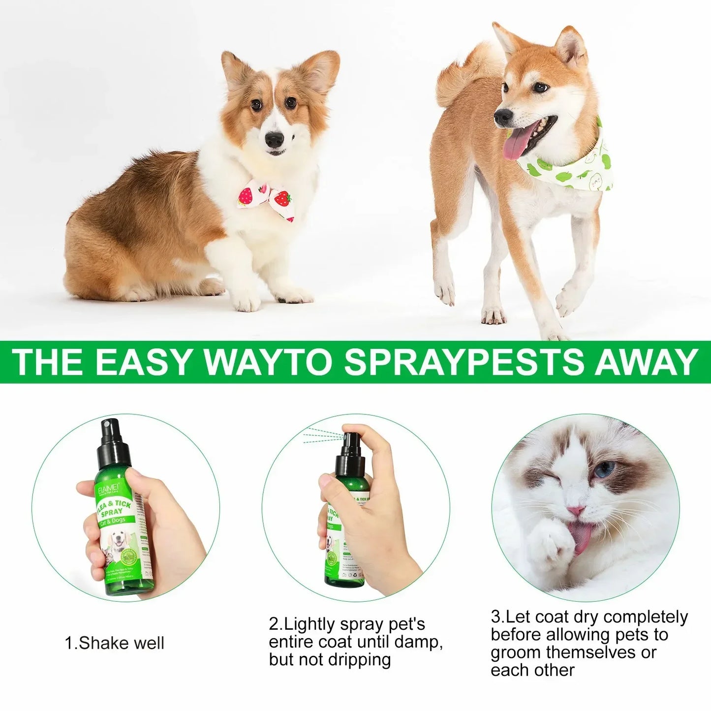“100ml Natural Pet Care Topical Flea & Tick Spray Remover for Dogs & Cats with Fresh Fragrance (Peppermint Oil & Eugenol)”