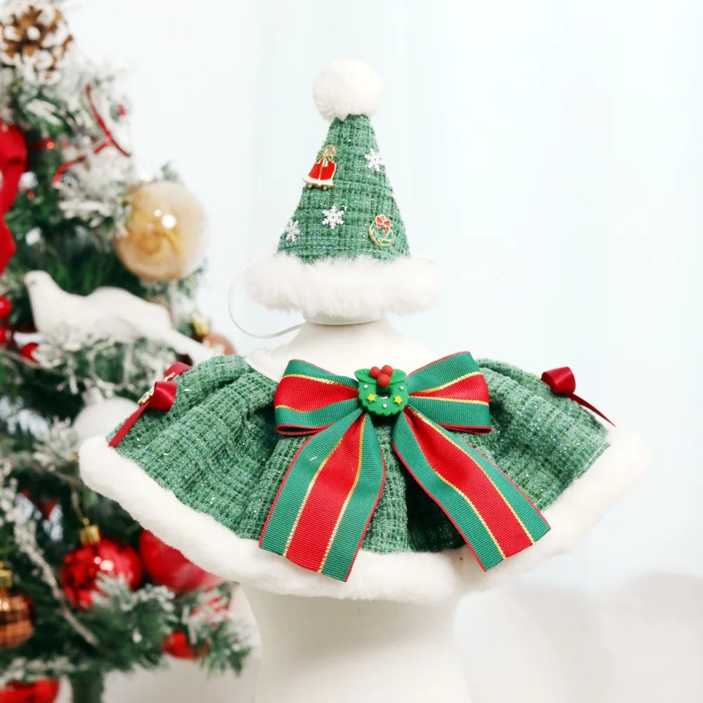 Christmas Pet Collar Scarf & Hat Set – Classic Plush Winter Outfit for Small Dogs & Cats | Finpaws Finland