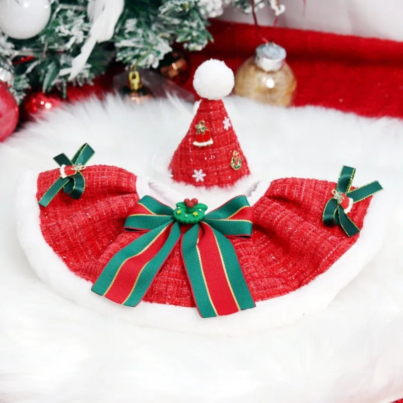 Christmas Pet Collar Scarf & Hat Set – Classic Plush Winter Outfit for Small Dogs & Cats | Finpaws Finland