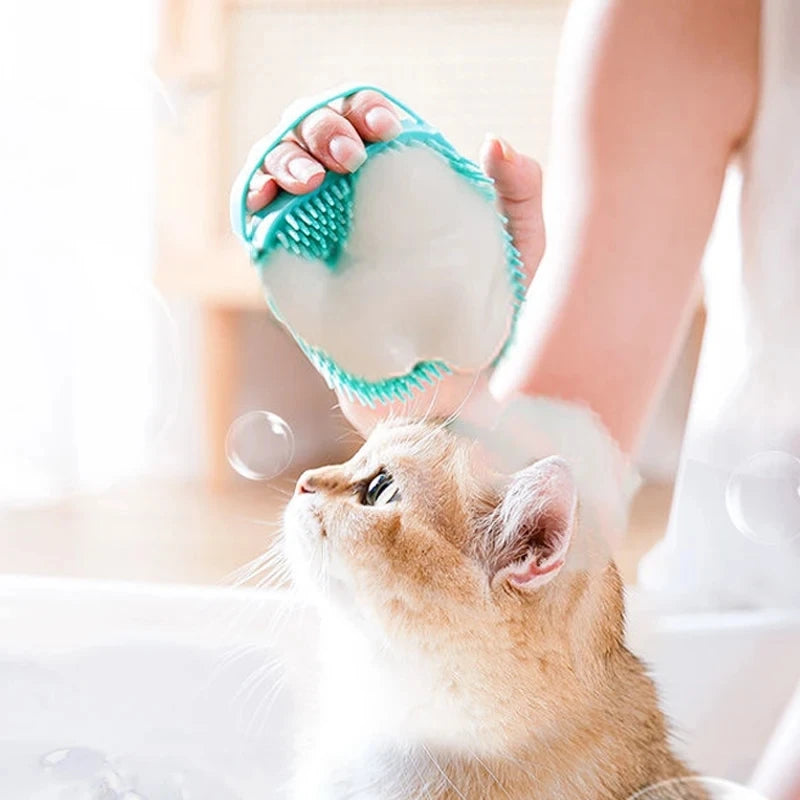 FinPaws Pet Bathing Brush – Soft Silicone Massager & Shower Gel Dispenser for Dogs & Cats