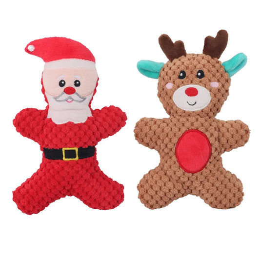 Christmas Cartoon Plush Toy Series – Santa, Elk, Gingerbread & Donut Squeaky Toys for Dogs & Cats | Finpaws Finland