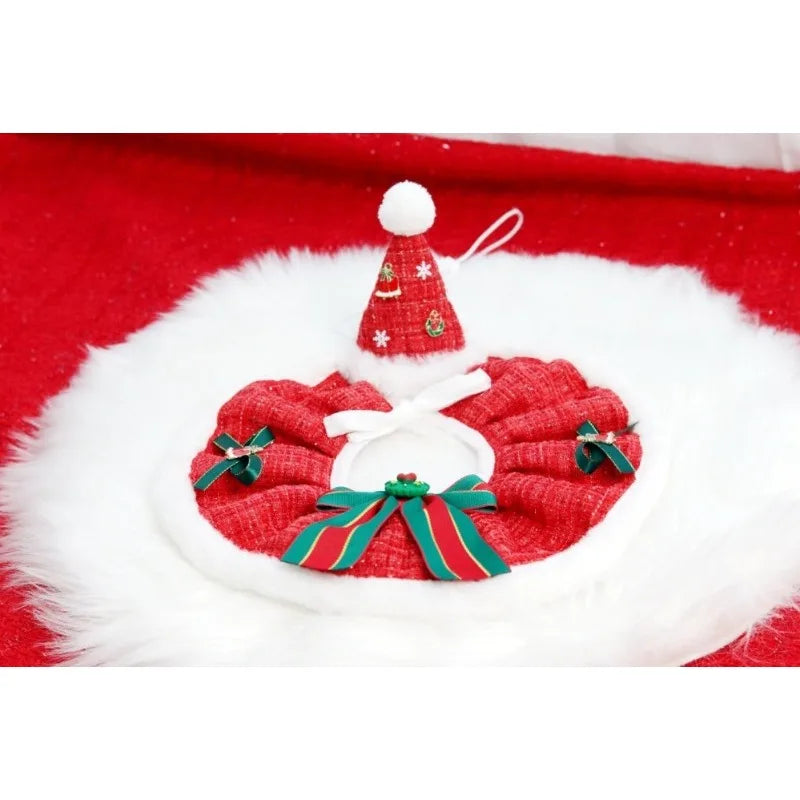 Christmas Pet Collar Scarf & Hat Set – Classic Plush Winter Outfit for Small Dogs & Cats | Finpaws Finland