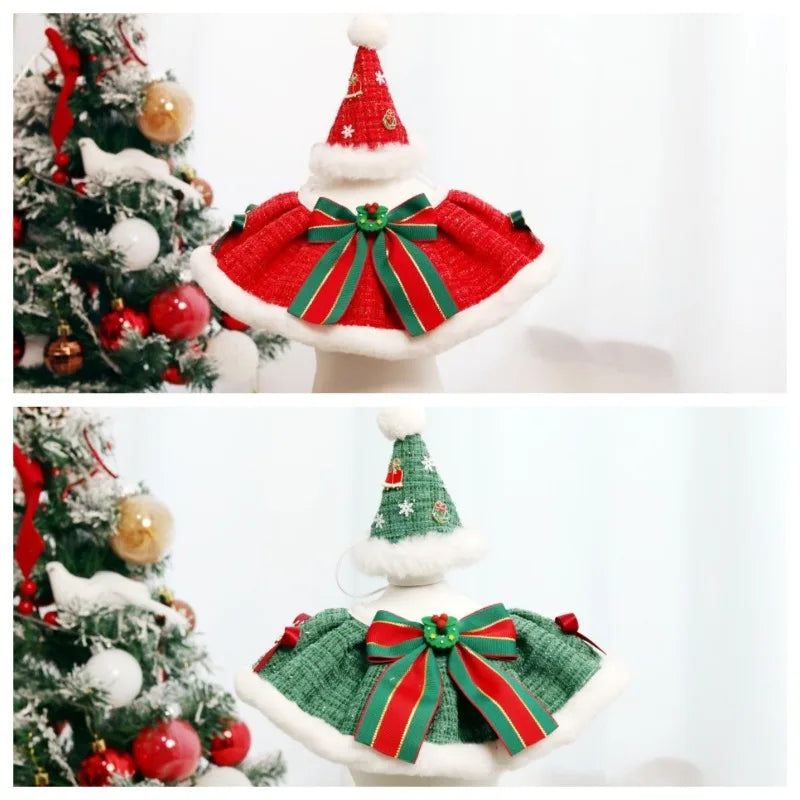 Christmas Pet Collar Scarf & Hat Set – Classic Plush Winter Outfit for Small Dogs & Cats | Finpaws Finland