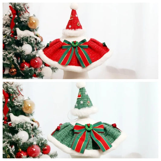 Christmas Pet Collar Scarf & Hat Set – Classic Plush Winter Outfit for Small Dogs & Cats | Finpaws Finland
