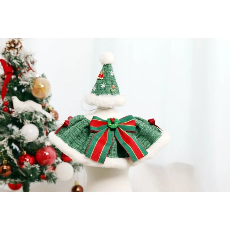 Christmas Pet Collar Scarf & Hat Set – Classic Plush Winter Outfit for Small Dogs & Cats | Finpaws Finland