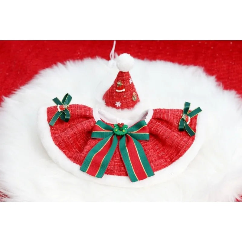 Christmas Pet Collar Scarf & Hat Set – Classic Plush Winter Outfit for Small Dogs & Cats | Finpaws Finland
