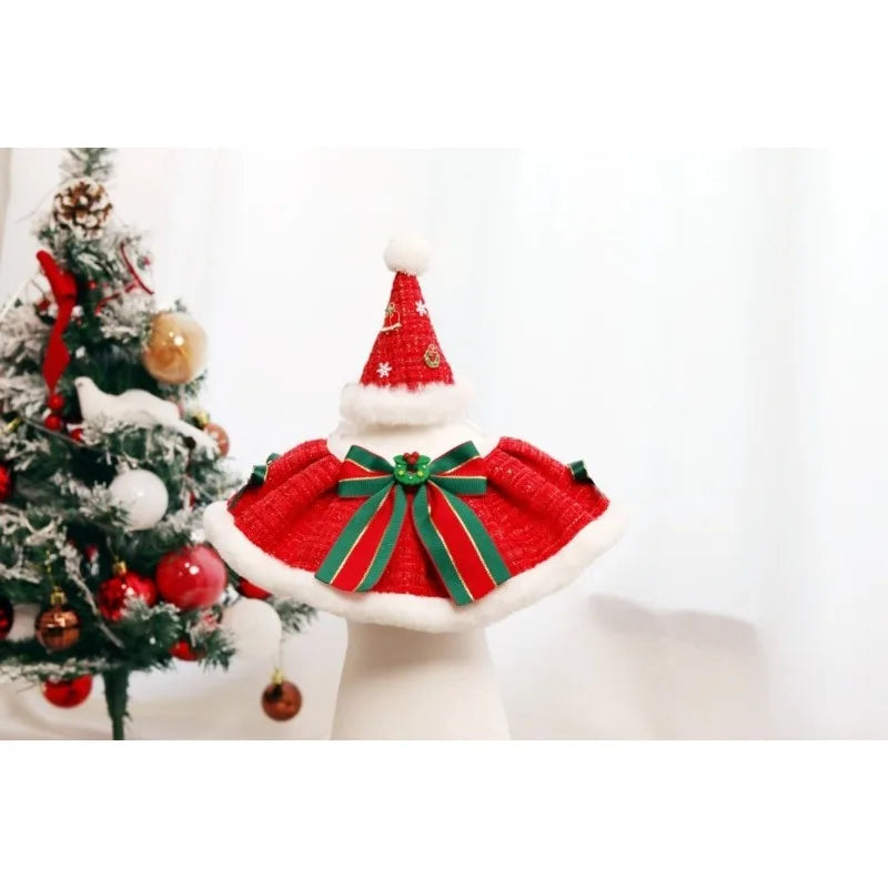 Christmas Pet Collar Scarf & Hat Set – Classic Plush Winter Outfit for Small Dogs & Cats | Finpaws Finland
