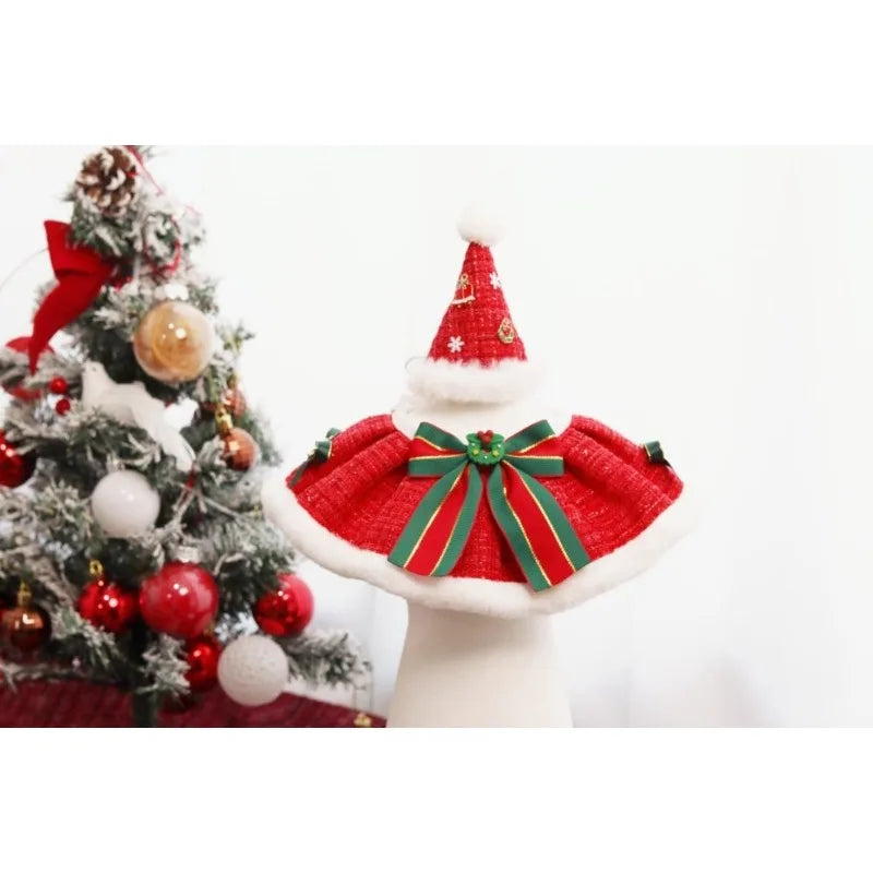 Christmas Pet Collar Scarf & Hat Set – Classic Plush Winter Outfit for Small Dogs & Cats | Finpaws Finland