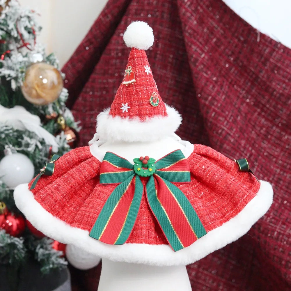 Christmas Pet Collar Scarf & Hat Set – Classic Plush Winter Outfit for Small Dogs & Cats | Finpaws Finland