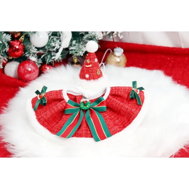 Christmas Pet Collar Scarf & Hat Set – Classic Plush Winter Outfit for Small Dogs & Cats | Finpaws Finland