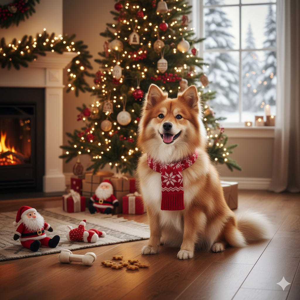 Finnish Christmas dog with Santa and Reindeer toys โ Koiran joululelut ja joululahjat, Christmas dog toys Finland