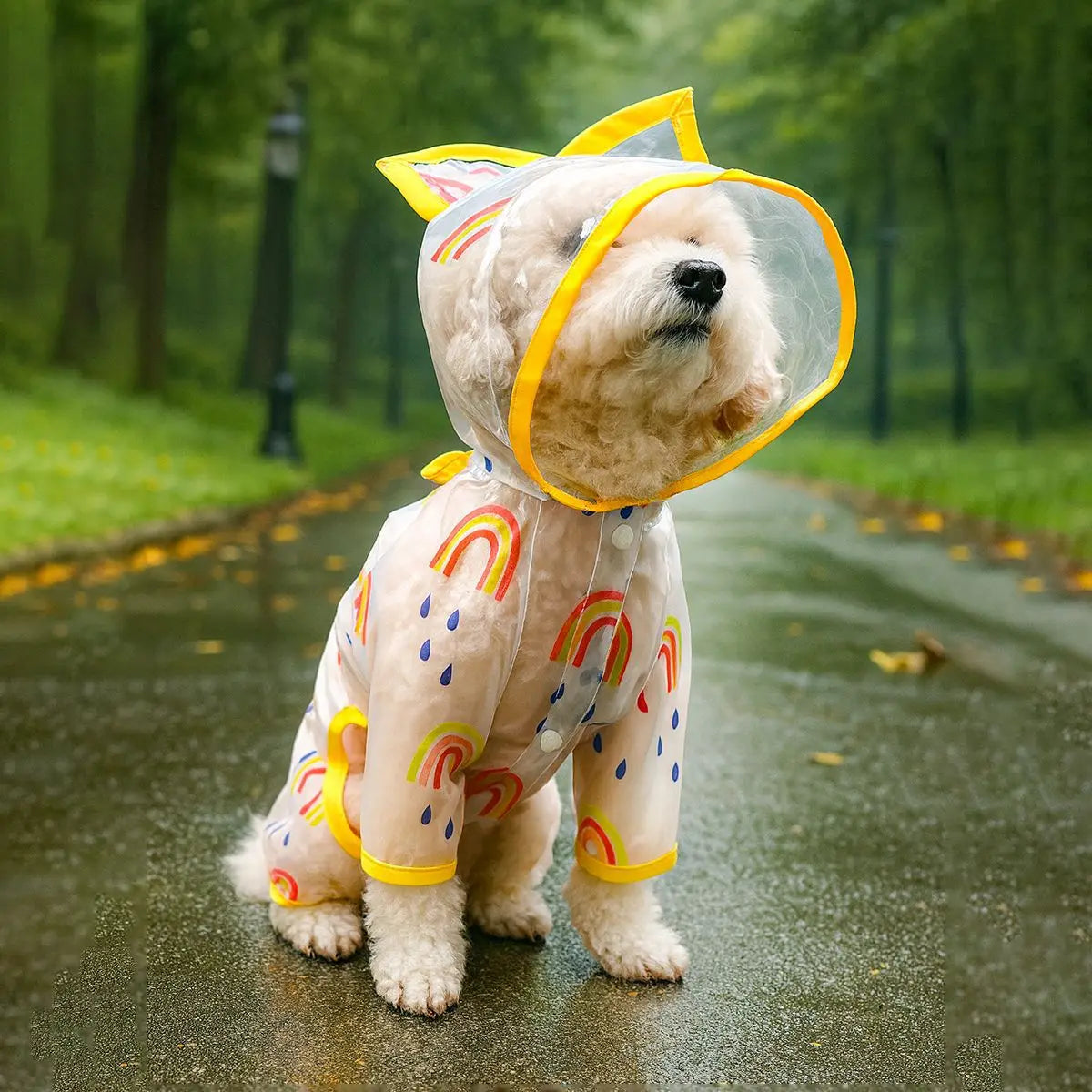 Dog Raincoat,Waterproof Rain Poncho with Hoodie, Adjustable Pet Rain Jacket with Leash Hole for Small Medium Dogs - FinPaws