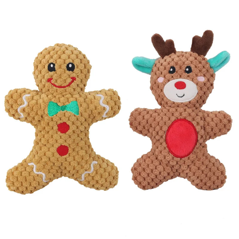 Christmas Cartoon Plush Toy Series – Santa, Elk, Gingerbread & Donut Squeaky Toys for Dogs & Cats | Finpaws Finland