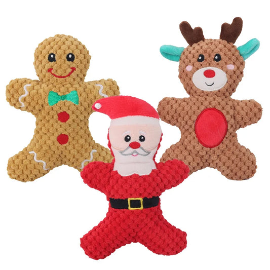 Christmas Cartoon Plush Toy Series – Santa, Elk, Gingerbread & Donut Squeaky Toys for Dogs & Cats | Finpaws Finland
