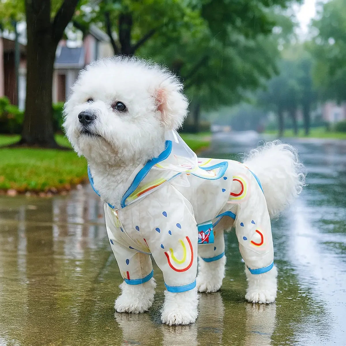 Dog Raincoat,Waterproof Rain Poncho with Hoodie, Adjustable Pet Rain Jacket with Leash Hole for Small Medium Dogs - FinPaws