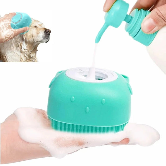 FinPaws Pet Bathing Brush – Soft Silicone Massager & Shower Gel Dispenser for Dogs & Cats - FinPaws