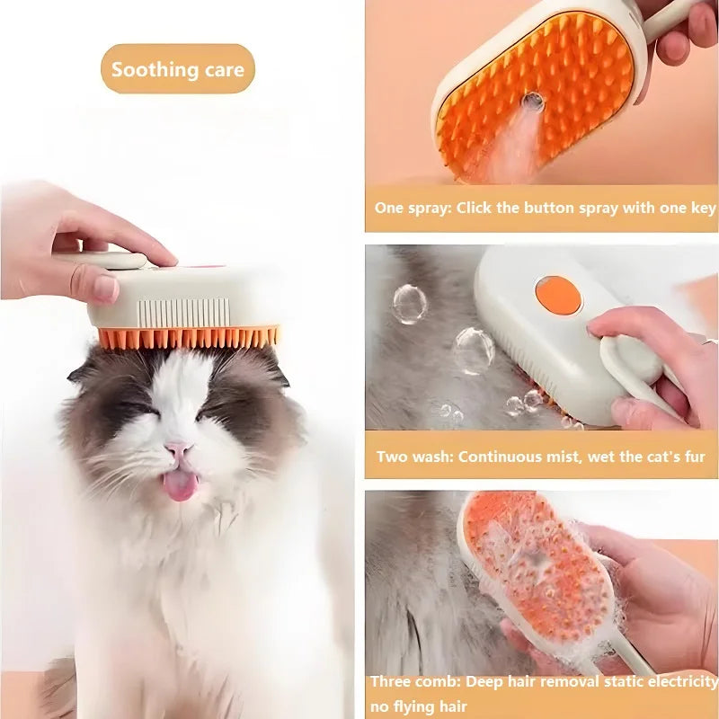 FinPaws Dog & Cat Steam Brush – Short Hair Steam Grooming Comb & Pet Hair Remover