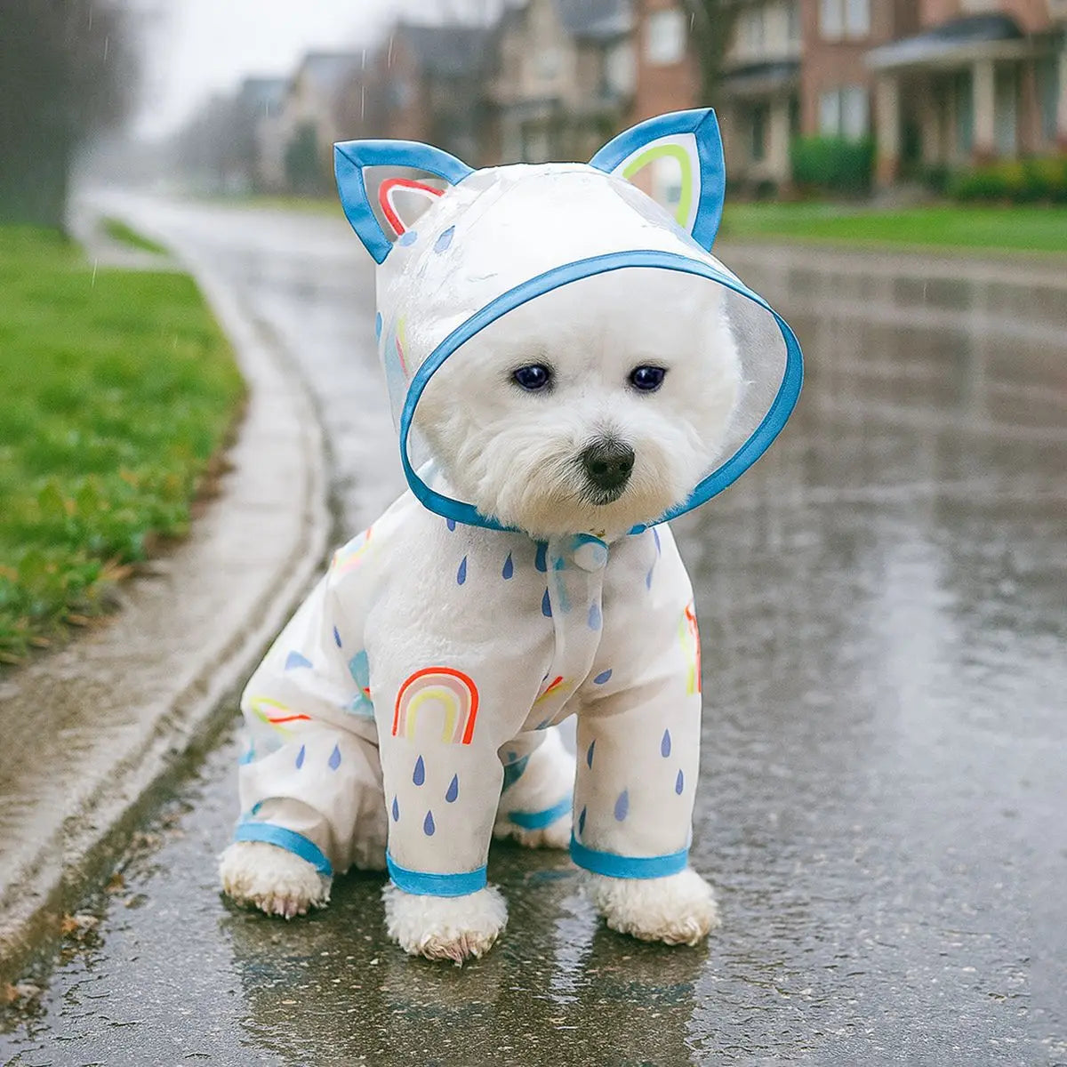 Dog Raincoat,Waterproof Rain Poncho with Hoodie, Adjustable Pet Rain Jacket with Leash Hole for Small Medium Dogs - FinPaws