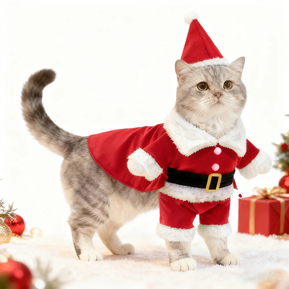 Christmas Cat & Dog Santa Costume | Funny Pet Cosplay Outfit | Joulupukki Asu Lemmikeille - FinPaws