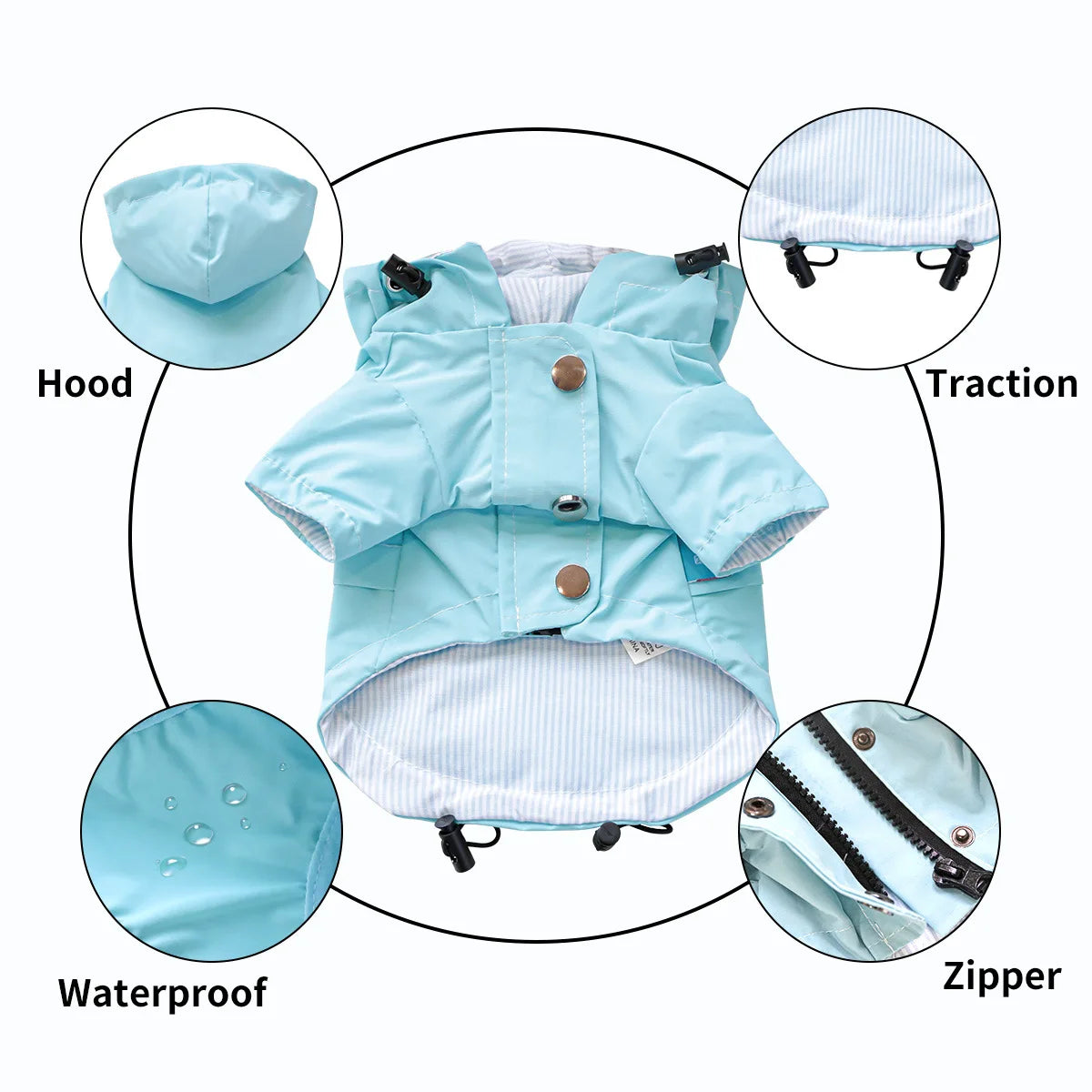 Dog Raincoat,Waterproof Rain Poncho with Hoodie, Adjustable Pet Rain Jacket with Leash Hole for Small Medium Dogs - FinPaws