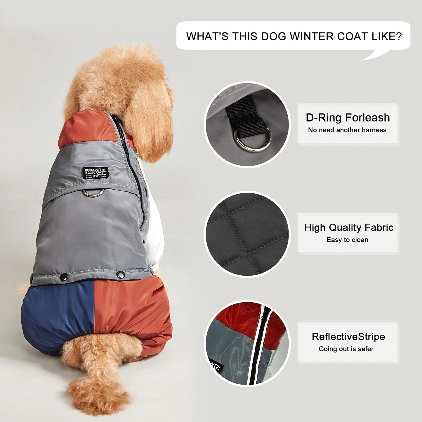 Winter Dog Jacket Warm Thicken Cotton Clothes With Traction Ring Dog Windproof Coat Medium Large Dogs Outdoor Cold Proof Clothes (Copy)