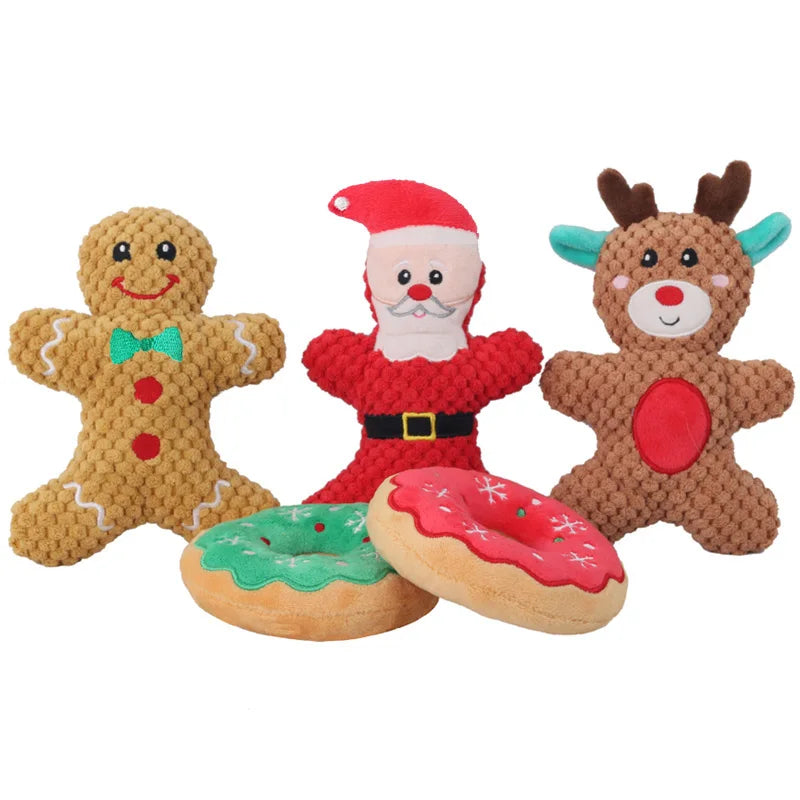 Christmas Cartoon Plush Toy Series – Santa, Elk, Gingerbread & Donut Squeaky Toys for Dogs & Cats | Finpaws Finland
