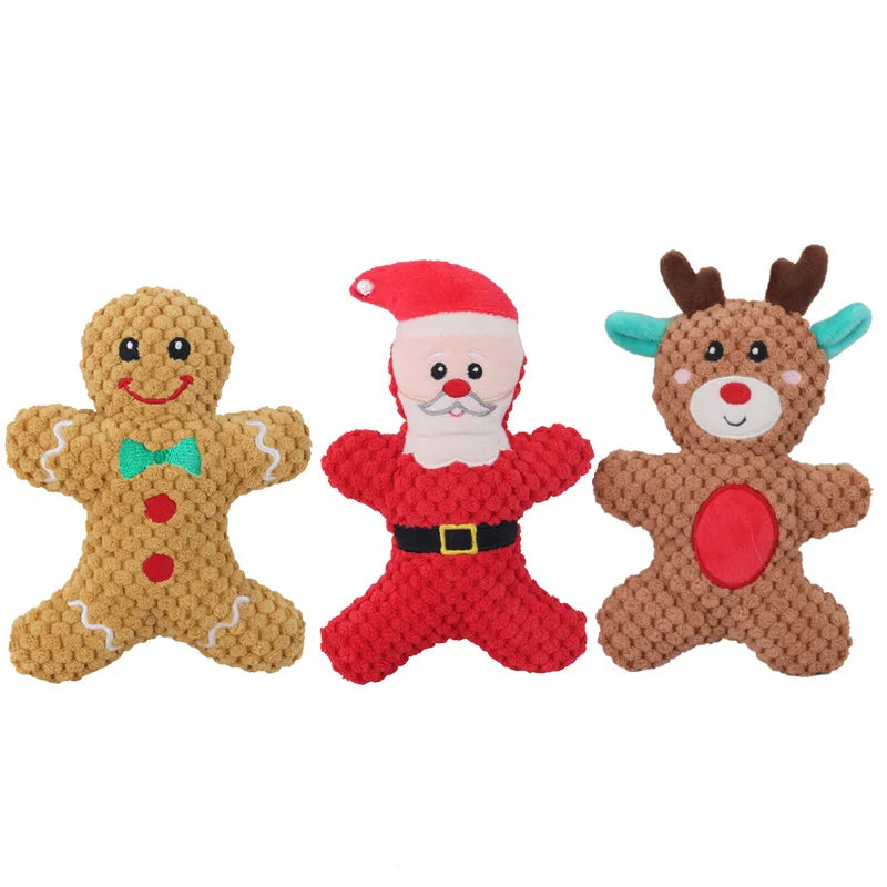 Christmas Cartoon Plush Toy Series – Santa, Elk, Gingerbread & Donut Squeaky Toys for Dogs & Cats | Finpaws Finland