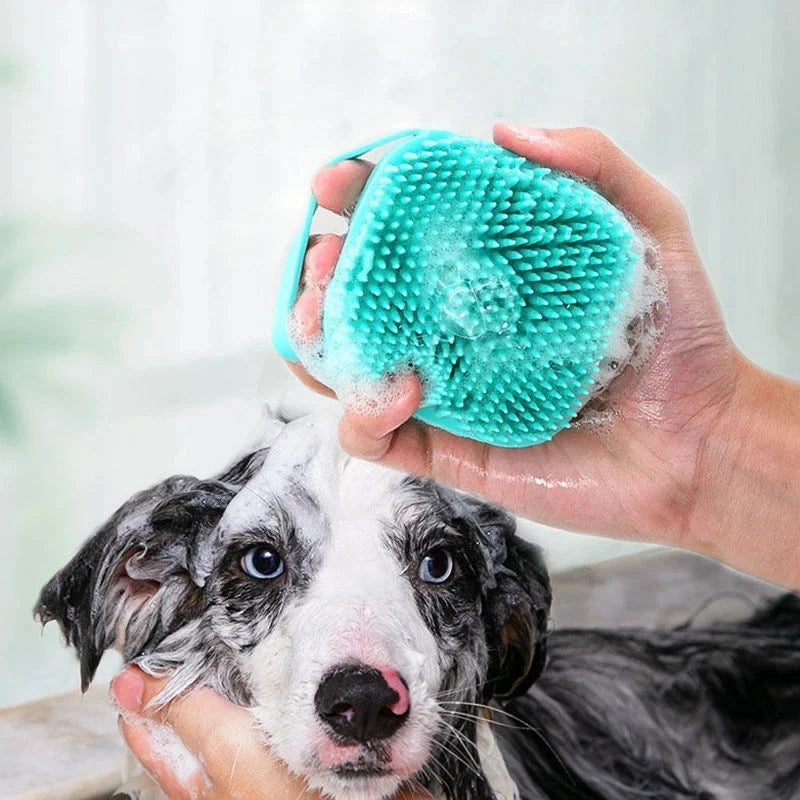 FinPaws Pet Bathing Brush – Soft Silicone Massager & Shower Gel Dispenser for Dogs & Cats