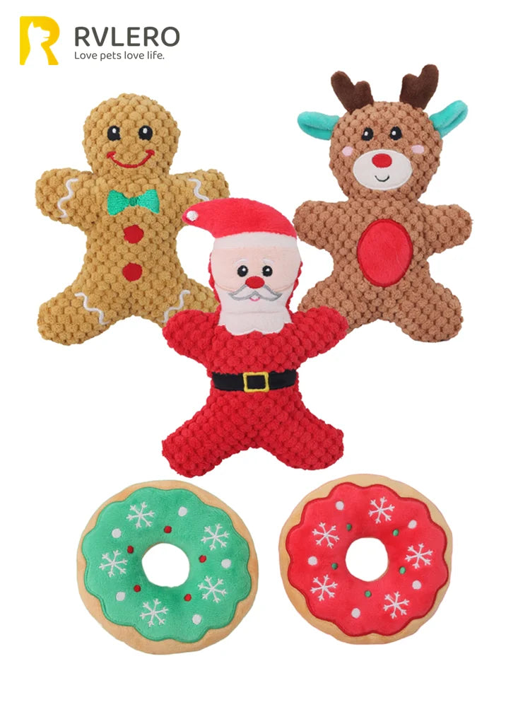 Christmas Cartoon Plush Toy Series – Santa, Elk, Gingerbread & Donut Squeaky Toys for Dogs & Cats | Finpaws Finland
