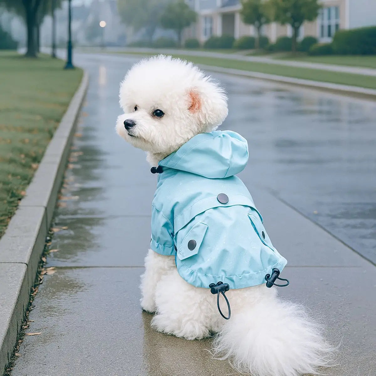 Dog Raincoat,Waterproof Rain Poncho with Hoodie, Adjustable Pet Rain Jacket with Leash Hole for Small Medium Dogs - FinPaws