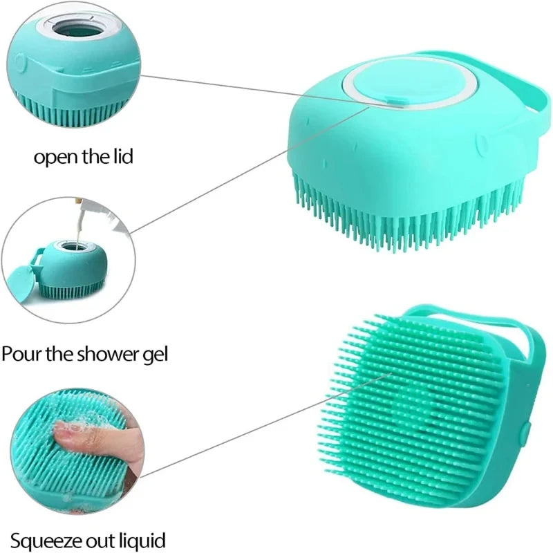 FinPaws Pet Bathing Brush – Soft Silicone Massager & Shower Gel Dispenser for Dogs & Cats