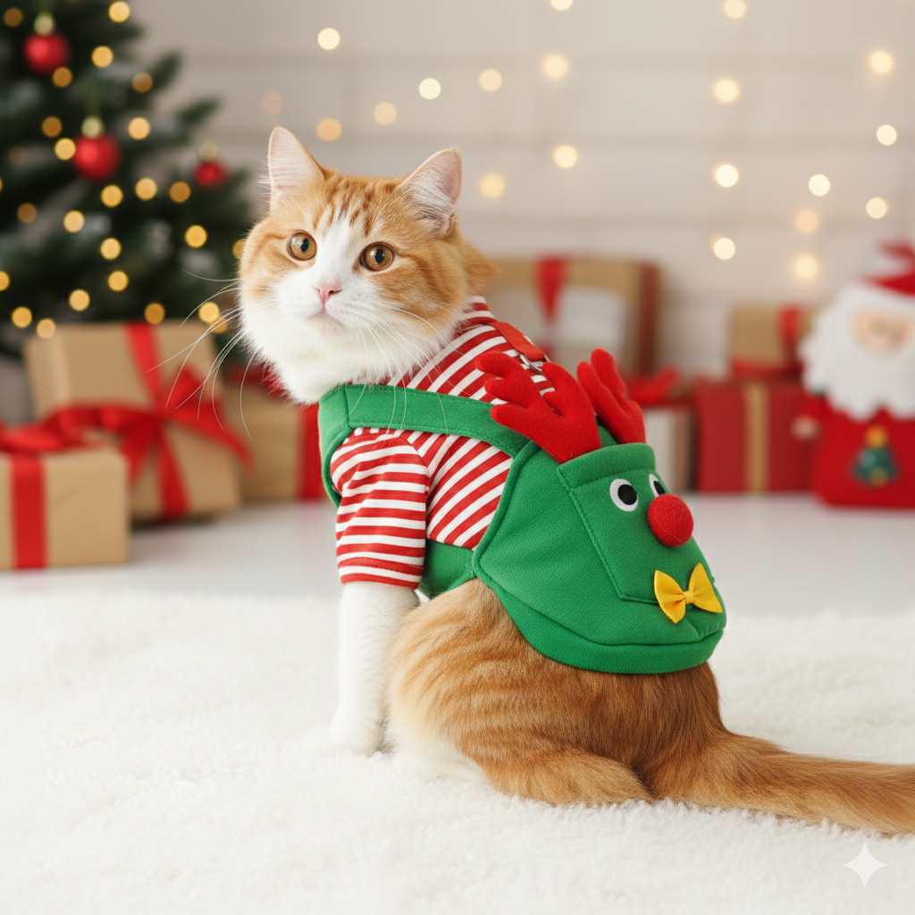 Christmas Pet Coat – Talvinen Joulupukki & Poro Asu Kissoille ja Koirille - FinPaws