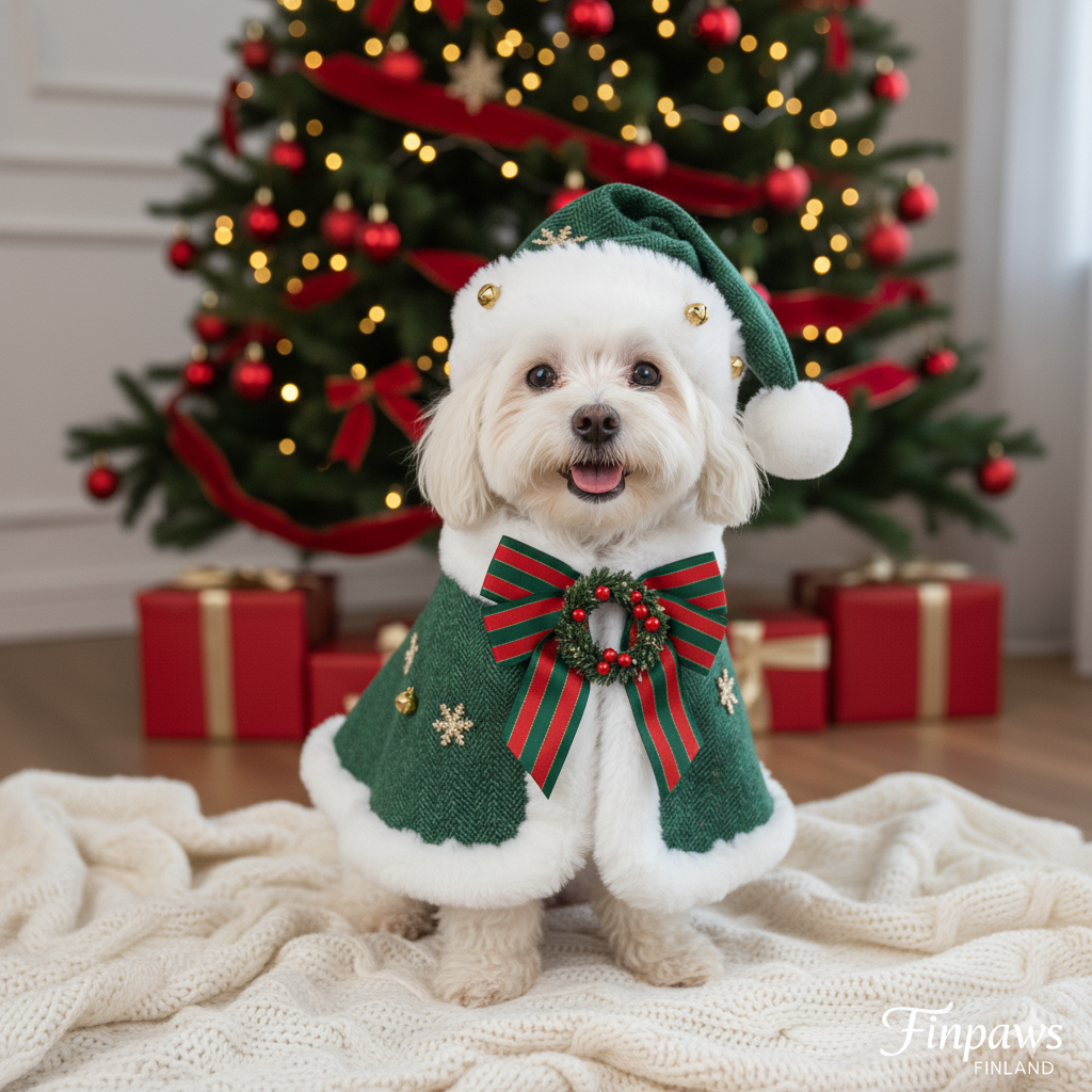 Christmas Pet Collar Scarf & Hat Set – Classic Plush Winter Outfit for Small Dogs & Cats | Finpaws Finland - FinPaws